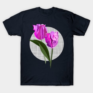 Large pink parrot tulips on linen texture T-Shirt